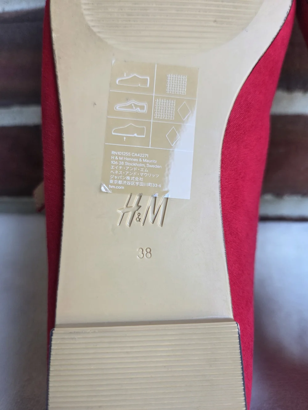 H&M Red Mary Jane Ballet Flats Square Toe Buckle Strap Women's US 7 EU 38